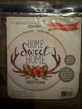 Dimensions 'Home Sweet Home' Cross Stitch Kit - Floral & Antler Design, Cream